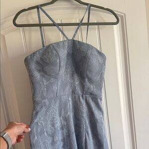 Azazie dusty blue floral burnout